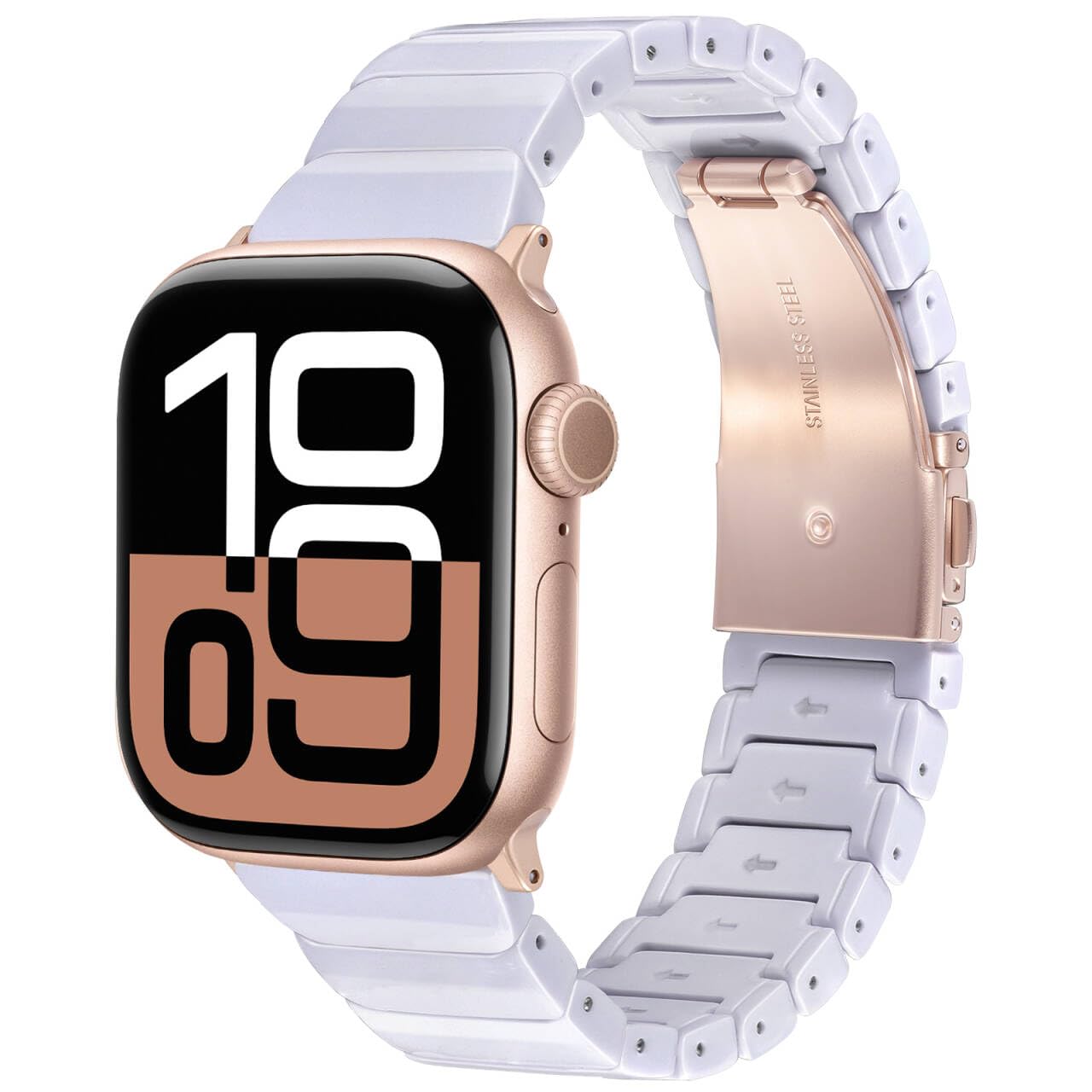 V-MORO Resin Band Compatible with Apple Watch Series 7/8/9/10/11 41/40/38/42mm, Women Fashion Strap for iWatch Series 6/5/4/3/2/1/SE, Lightweight Bracelet Wristband Replacement, Ivory White-Rose Gold — view 25