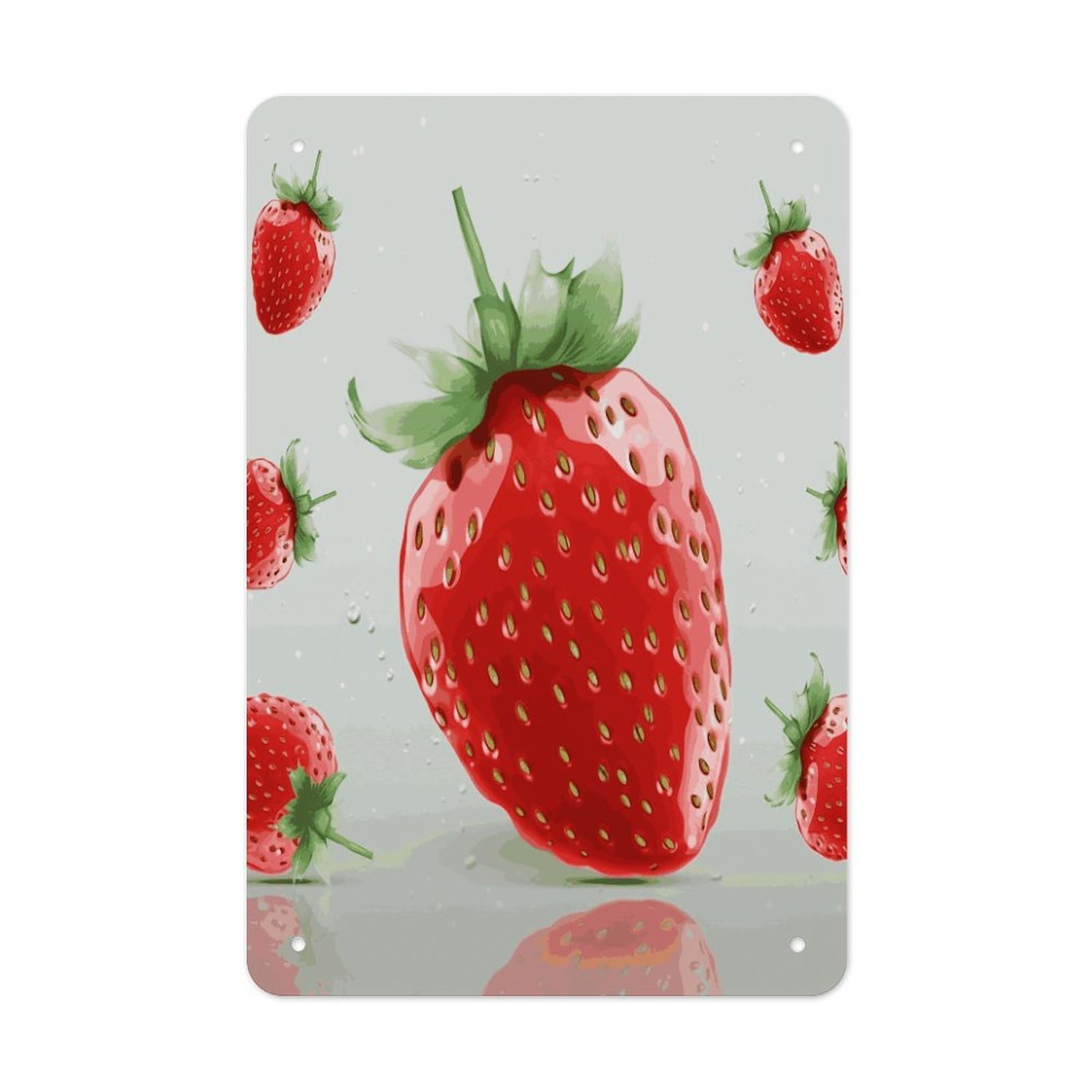 LDGSUPH Lovely Strawberry Wall Art Prints Folded Edge Iron Sheet Painting with Holes for Wall Prints Decorative Picture Metal Signboard Decor Painting for Outdoor Indoor Wall Decor