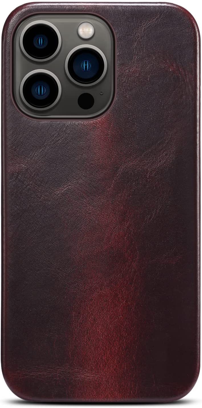 Étui iPhone 14 Pro cuir véritable rouge fin pour éviter les rayures - 7