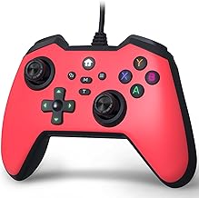 Wired Controller Compatible with Xbox one/Xbox Series X/S/Windows10, Video Game Controller with Enhanced Dual Vibration, Audio Jack, Turbo Auto Fire, Replacement Faceplate Cover (Red)