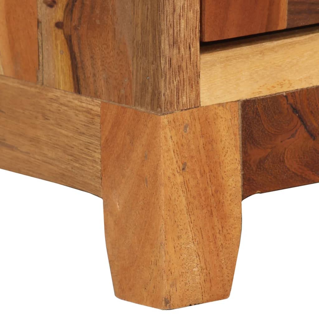 Mesita de Noche de Madera Maciza Reciclada Estilo Vintage con Puerta de Caña Natural, Hecha a Mano con Vetas Únicas, Fácil de Montar para Dormitorio o Salón