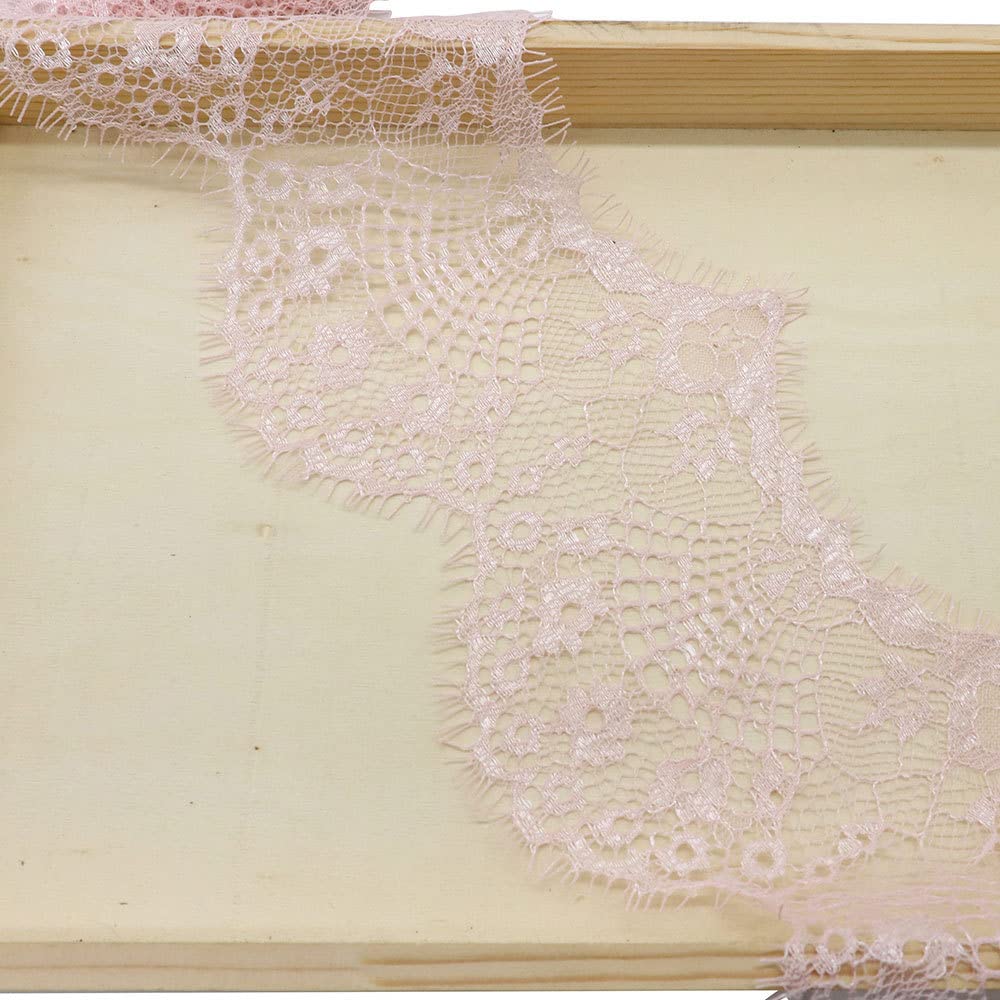 Blausky 6 Yards 9.5 cm Wide Lace Ribbon, Eyelash Lace, Wavy Lace Trim, Vintage Lace Trim, Decoration, Fringe Trim for Sewing, for Crafts, Wedding, Gift Wrapping, Bows, Pink