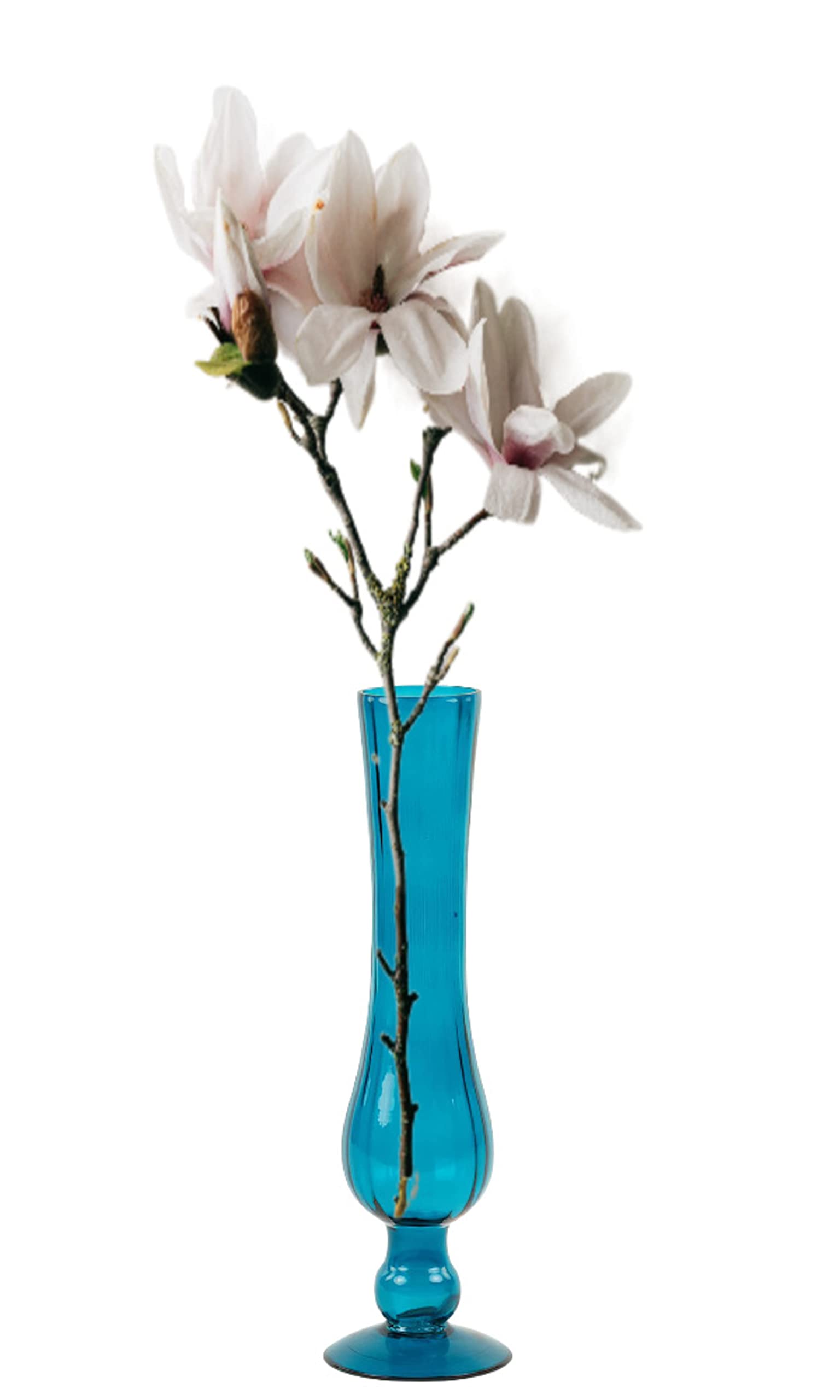 Teal Blue Single Stem Vase Tall Thin Single Rose or Flower Bud Glass