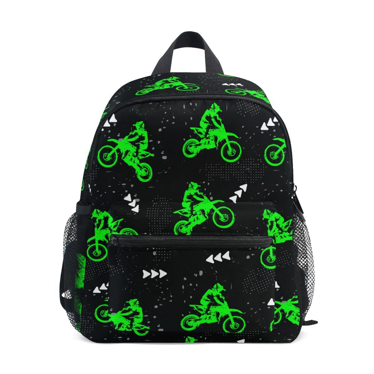 Fisyme Toddler Backpack Green Motocross School Bag Kids Backpacks for Kindergarten Preschool Nursery Girls Boys, S