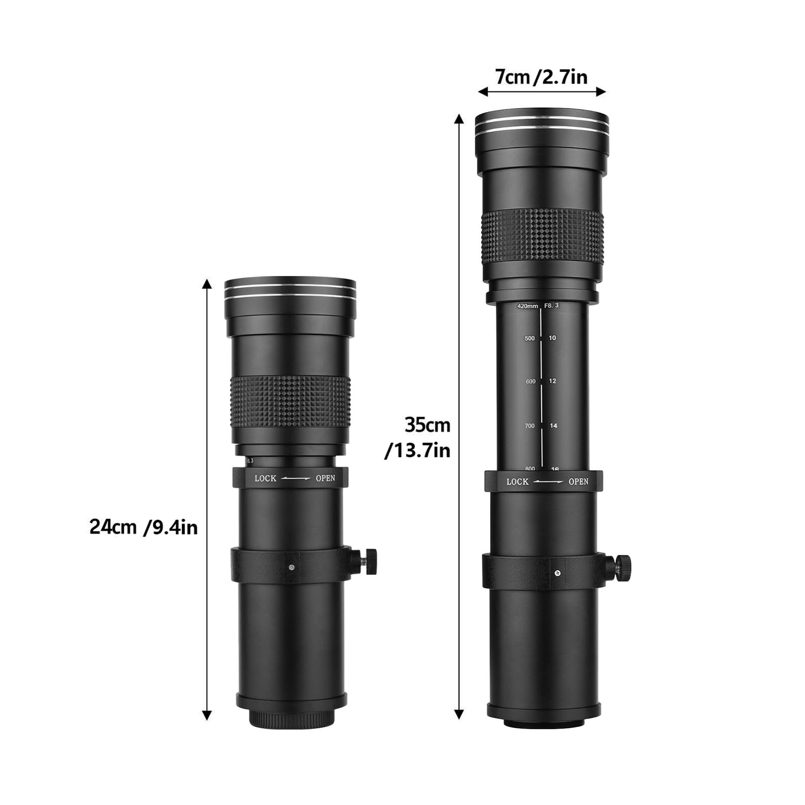 telephoto Zoom Lens HUIOP Cámara MF Super Telephoto Zoom Lens F/8.3-16 420-800mm T2 Mount con M4/3-mount Anillo Adaptador 1/4 Thread Reemplazo para G9 GH5 II GX7 GX8 GX9 GX850 G90 G91 G95 G100 E-M1