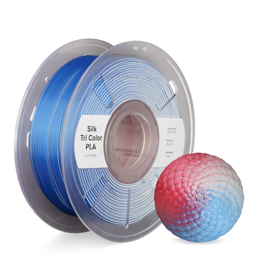 Image of Numakers Tri-Color Silk PLA Filament 1.75mm 1kg | Premium Glossy PLA for 3D Printing | Smooth Shine Vibrant Triple Tone Color Shifts | Easy to Print High Detail Finish (Red-Blue-White)
