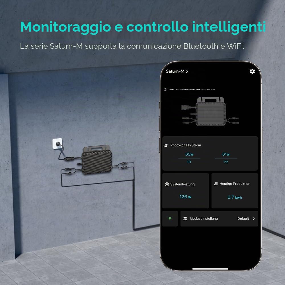 Marstek Saturn Microinverter 800 W – 230 V CA, 2 MPPT, Ingresso CC 16–60 V, Inverter solare per impianto fotovoltaico da balcone, IP67, Controllo tramite app, Plug & Play, per moduli fotovoltaici