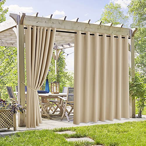 RYB HOME Extra Wide Outdoor Curtains 2 Panels - UV Protect Waterproof Privacy Outside Curtains for Patio Gazebo Balcony Lanai Porch Pergola Deck, Wide 105 x Long 108 inches, Biscotti Beige