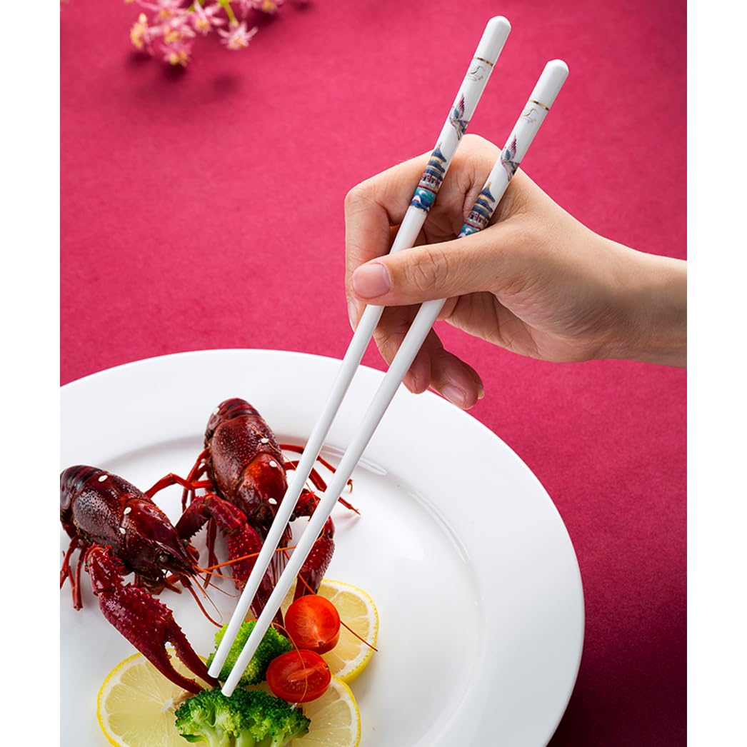 Coffret cadeau de baguettes en porcelaine japonaise, coffret cadeau de baguettes réutilisables lavables au lave-vaisselle avec étui, baguettes antidérapantes en céramique osseuse de haute qualité