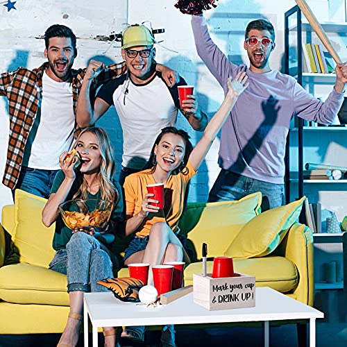 Solo Cup Holder With Marker Slot Wooden Mark Your Cup And Drink Up Cup Holder Party Cup Organizer 2 Sides Designs Drink Dispensers For Parties Farmhouse Bar Party Decor Housewarming Hostess #TOP3