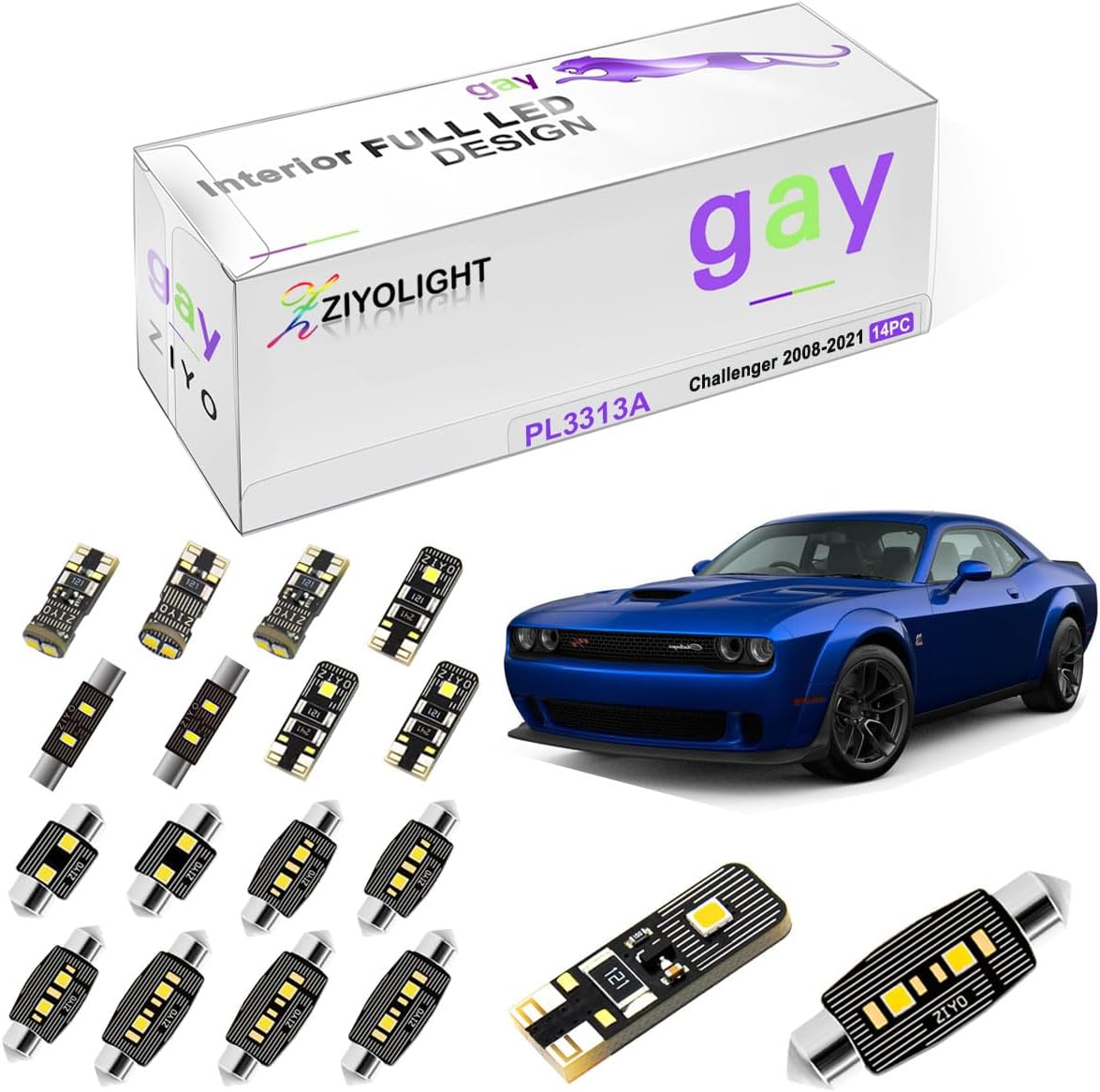 LED Interior Light kit for Dodge Challenger 2008-2021 Dome Light Bulbs Replacement, 6000K White LED Lights Accessories Package + License Plate Light Bulbs Upgrade (14 Bulbs)