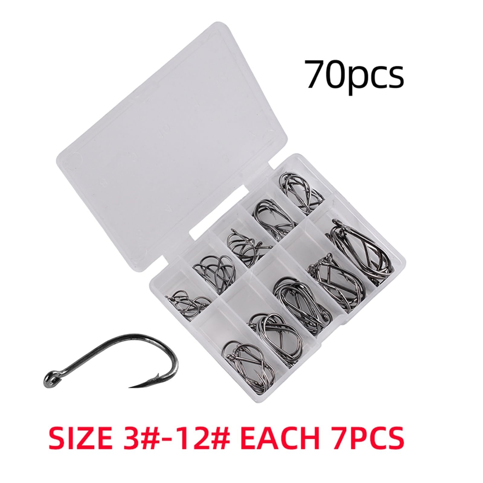 Angel-Jig-Haken, Angelhaken, for Salzwasser-Süßwasser-Angelausrüstung, Angelzubehör, Angelhaken-Set, Angelhaken aus Kohlenstoffstahl mit Widerhaken (Color : 70pcs Black Hooks)