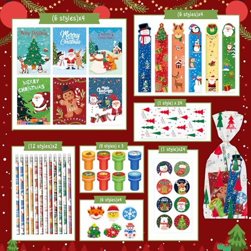 BEARUN 168 PCS Christmas Party Favors for Kids, 24-Pack Christmas Stationery Set for Stocking Stuffers, Christmas-Themed Classroom Gift Exchange Carnival Events Class Reward Gifts and Prizes - Image 5