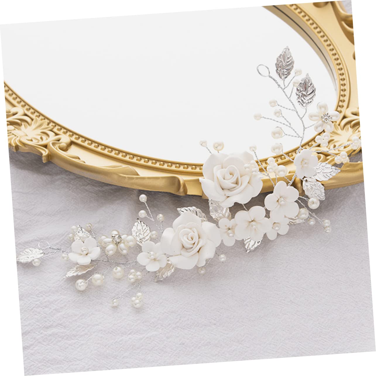 FRCOLOR 3 Piezas Tiara De De Vid Diadema De Guirnalda Nupcial Accesorios Para El Cabello De Boda Tocados De Novia Lazos Para El Cabello Con Flores De Cerámica Blanda.