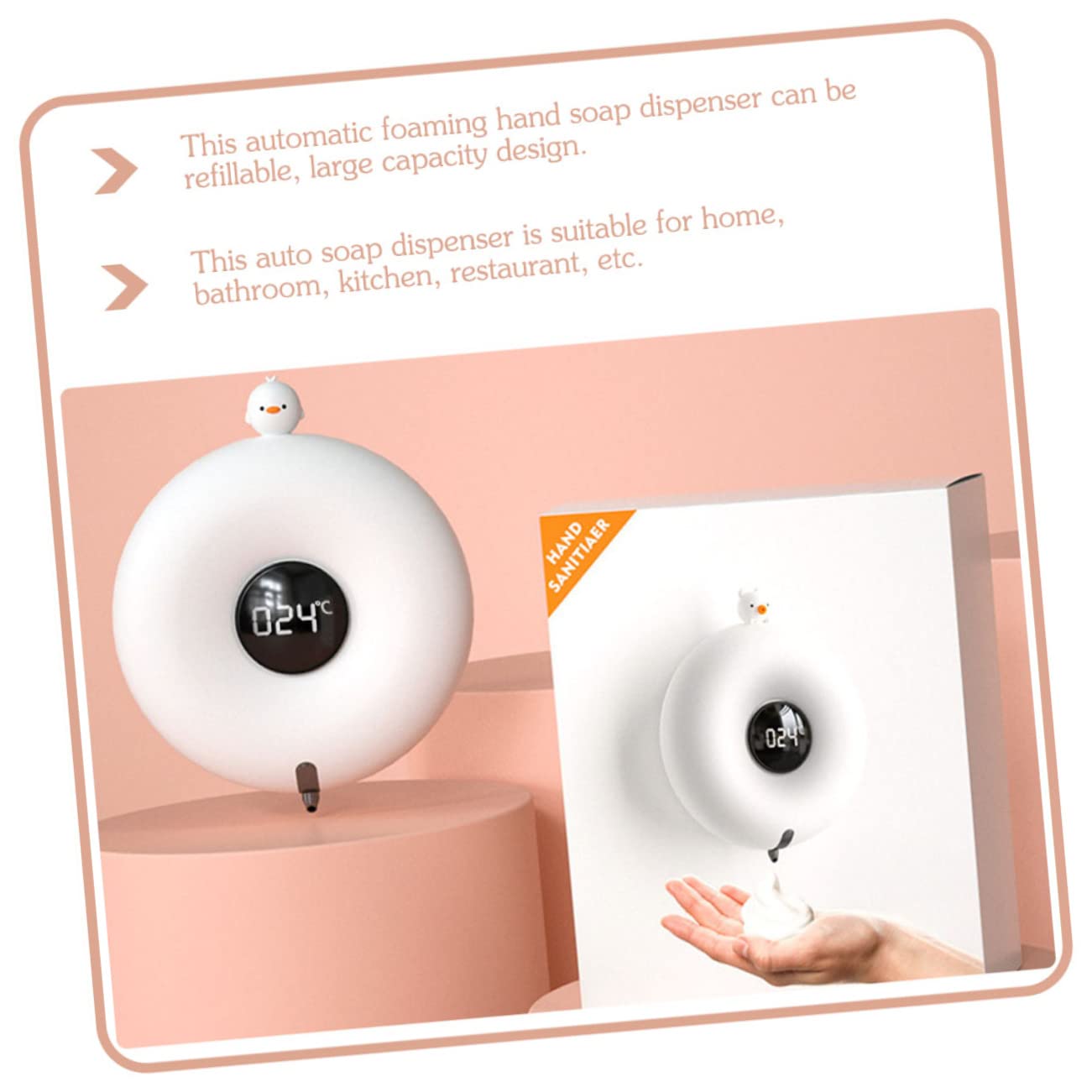 Zerodeko Dispenser Sapone Automatico da Parete, Design Animaletto, 300ml, Plastica Bianca, Sensore Intelligente, per Bagno e Ristorante