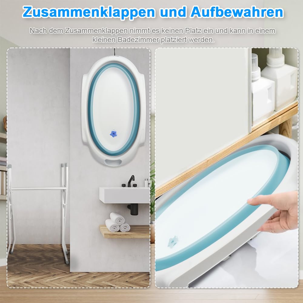 Bañera infantil con soporte 82 cm, bañera plegable para bebé, tumbona de baño para bebe, baño seguro y cómodo para recién nacido, bañera plegable con soporte antideslizante