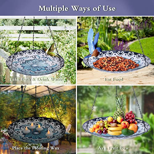 Mumtop Hanging Bird Bath - Bird Baths For Outdoors, 12 Inch Glass Bird Bath Bird Feeders Blue And White Porcelain For Garden And Patio Decor #TOP6