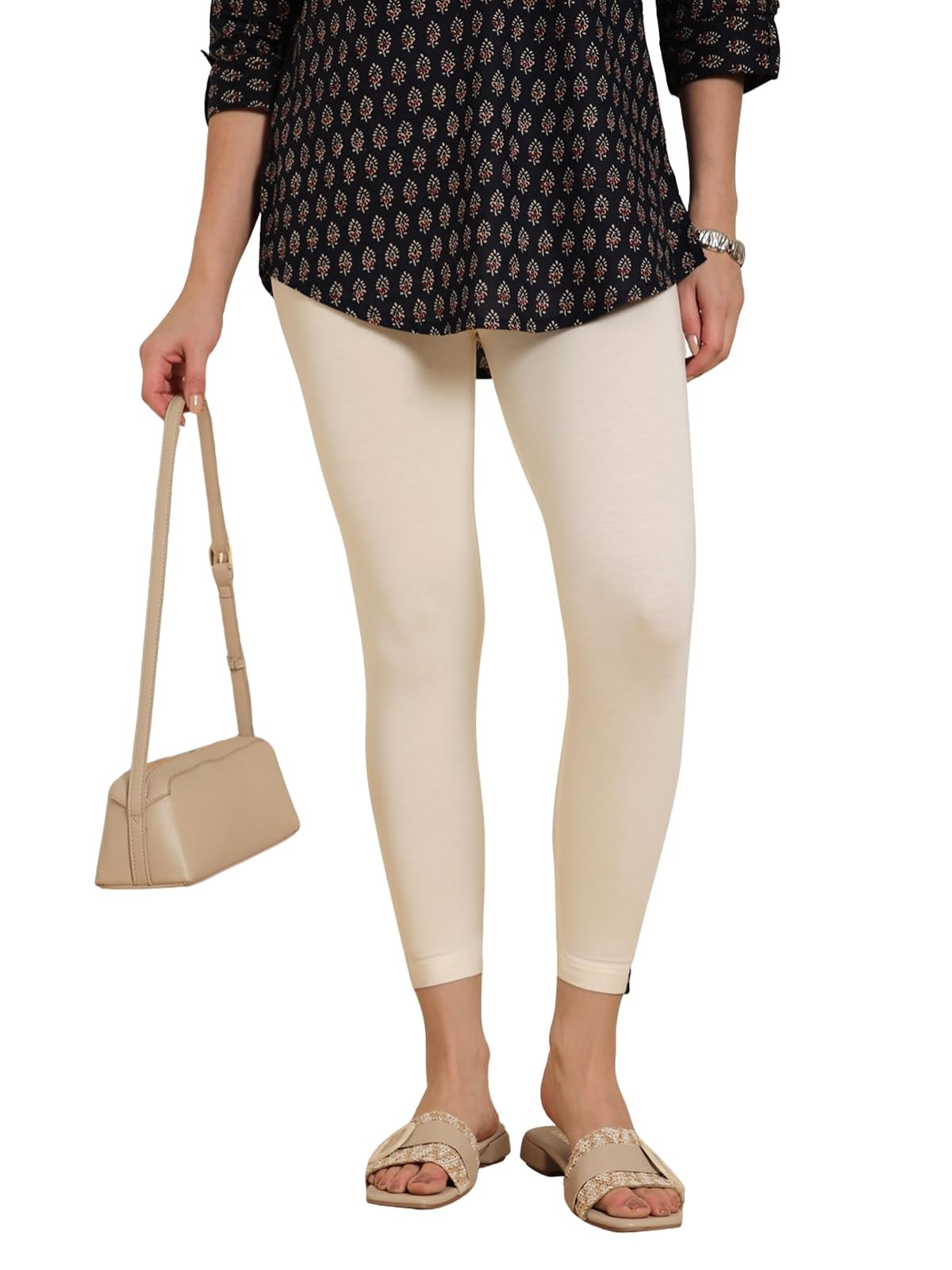 TWIN BIRDS Tailored Cut & Classic Fit Stretchable Viscose Elasthane Fabric Mid-Rise Skinny Fit High Ankle Length/Cropped Length Leggings for Women