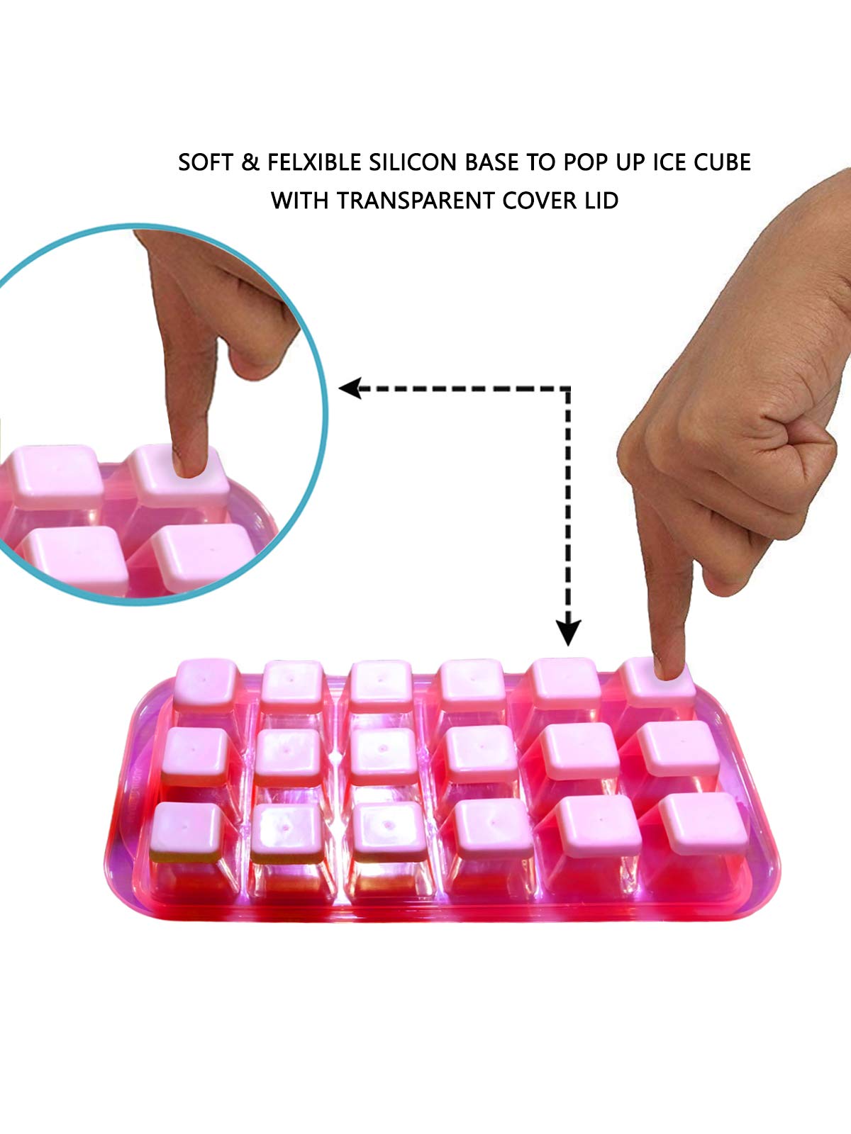 InddusHome® Small POP-UP Ice Cube Tray with Flexible Silicon Bottom and Lid, 12 Cube Trays (Multicolor - Pack of 2) Plastic 4