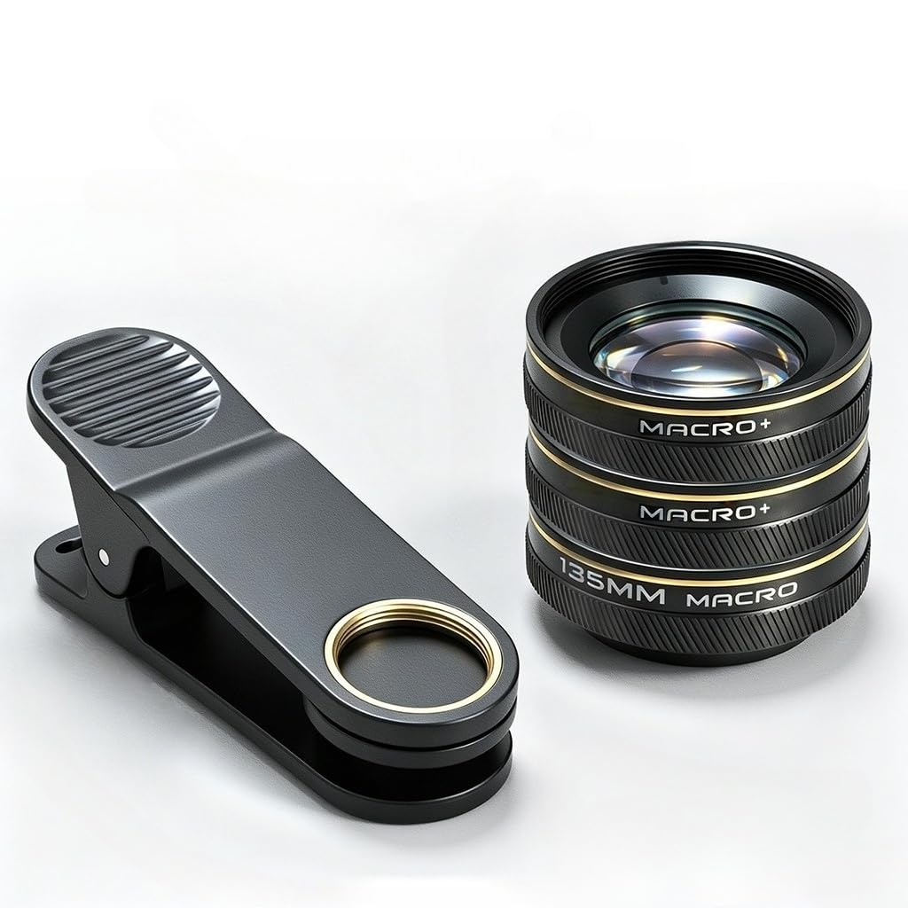 Obiektyw makro do smartfona HD 135 mm, średnica 17 mm/37 mm, zewnętrzny obiektyw makro do telefonu ze stopu aluminium, wspomagające układanie w stos do manicure, rzęs, fotografii biżuterii
