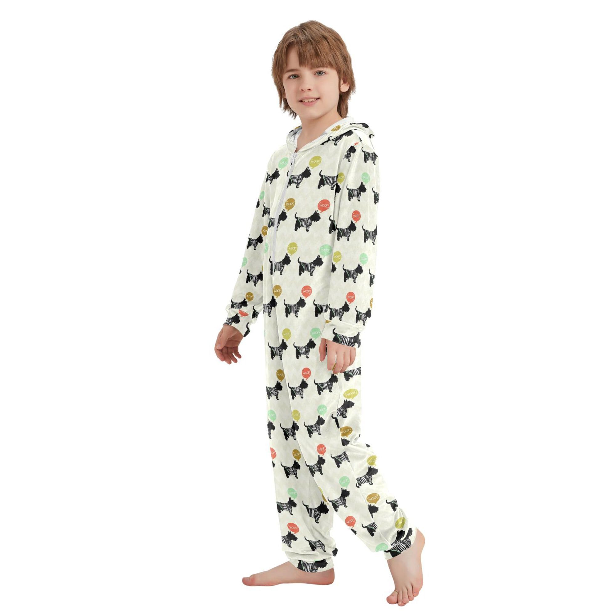 Pigiama intero in flanella con cappuccio e cerniera, tuta abbinata per bambini e gatti, bella da indossare con occhiali, morbida e calda, abbigliamento sportivo per la casa, 5-6T