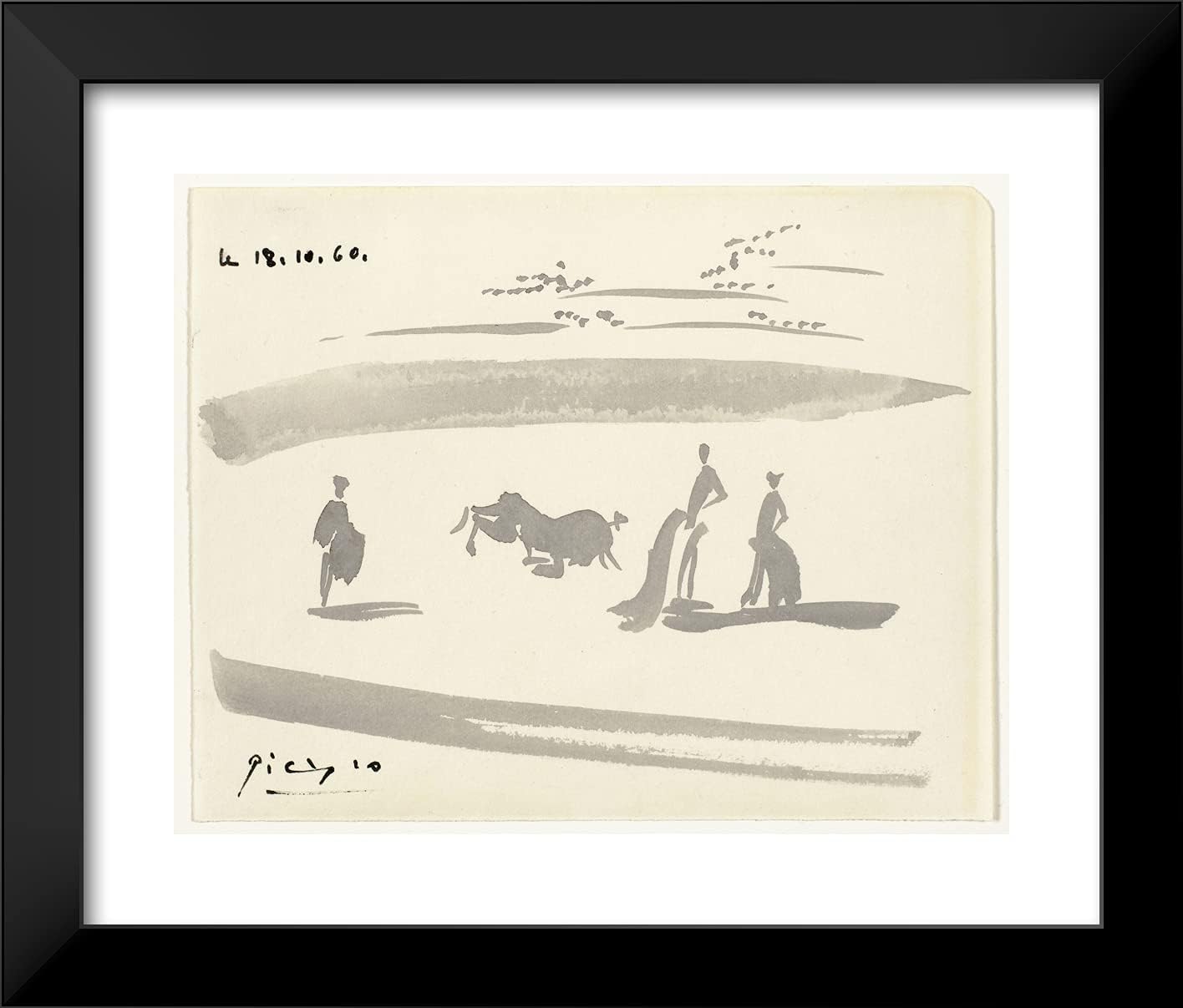 ArtDirect Pablo Picasso 23x20 Black Modern Framed Art Print Titled Bullfight