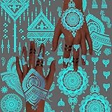 4 Sheets Blue Glow In The Dark Temporary Tattoos For Women Girls Adults Arm Hands, Luminous Lotus Mandala Flower Fake Tattoo Sticker, Sexy India Tribal Glitter Night Tattoos Party Supplies Decoration