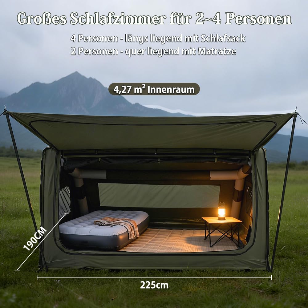 TOMOUNT Aufblasbares Zelt 4 Person Baumwolle Unterschlupfzelt mit Ofenloch für Zeltofen 4 Jahrzeit Campingzelt für Outdoor, Hikking, Camping, Wandern, Trekking