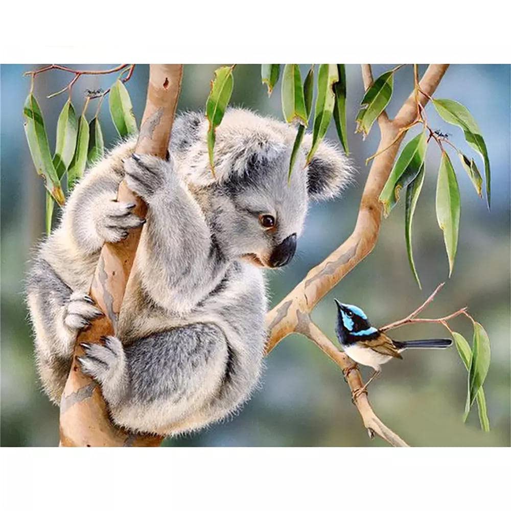 5D Diamant Peinture Koala Animal,DIY Diamond Painting Kits,Broderie Diamant Kit Complet,Peinture Diamant Point De Croix,Adultes Strass Diamant Arts Craft Home Décoration Murale 90x120cm,35x47in