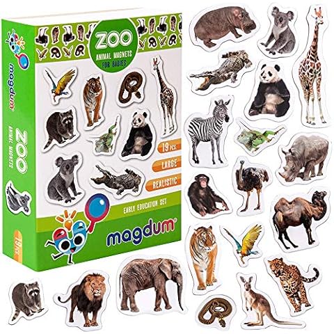 MAGDUM PHOTO ZOO animal magnets for kids -real LARGE fridge magnets for toddlers- Magnetic EDUcational toys baby 3 year old baby LEARNing magnets for kids- Kid magnets Magnetic THEATRE-Magnet set baby Cover