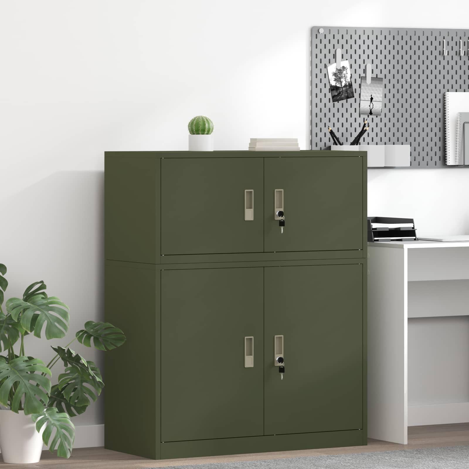 Aufbewahrungsschrank Olive Grün Stahl mit 90 x 40 x 40 cm, abschließbare Tür, ideal für Büroorganisation und Dokumentenaufbewahrung, korrosionsbeständig, vielseitig nutzbar