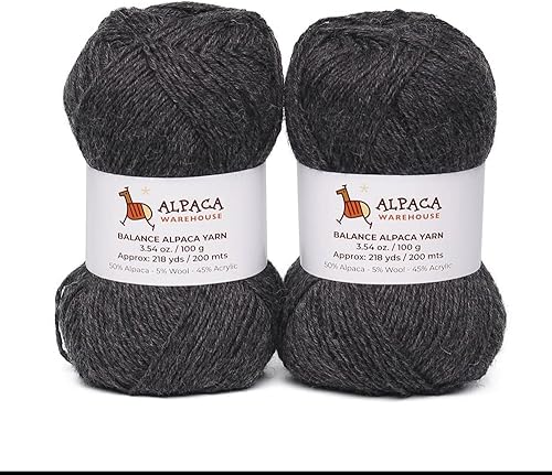 Mezcla de lana de alpaca, 2 madejas de 7.05 oz, peso DK, celestial, suave y perfecto para tejer y tejer (gris carbón, peso DK)