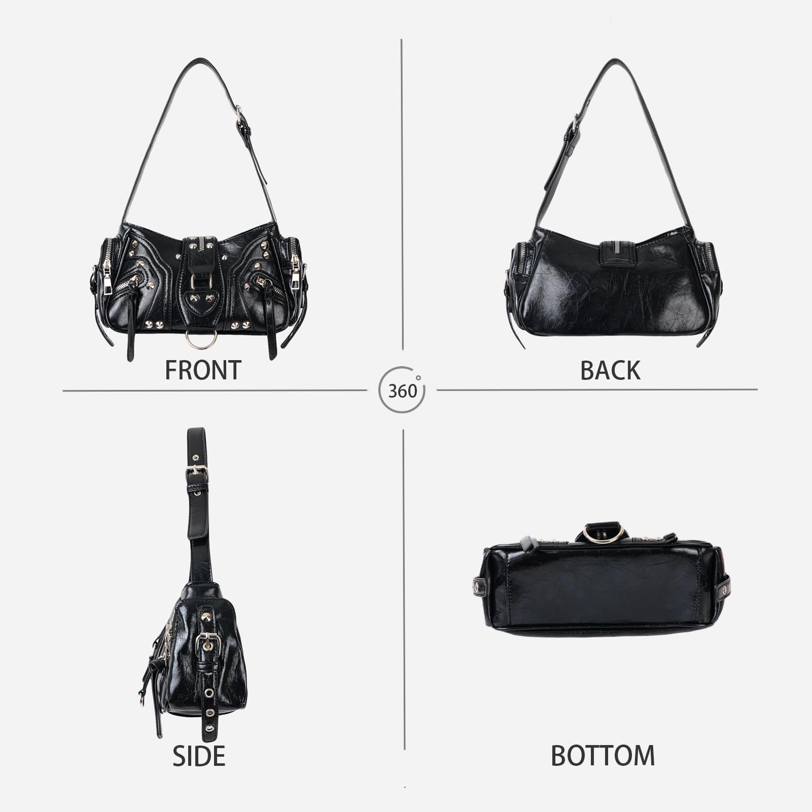 Bolso de Mano Y2K Bolso de Hombro Mujer Vintage Bolso con Tachuelas Estilo Punk Bolso de Hombro para Fiesta Trabajo Vida Diaria