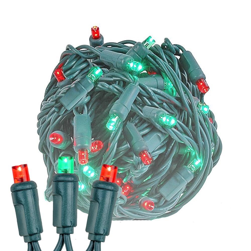 Novelty Lights 17 Feet 100 LED Red/Green Christmas Mini Light String on Green Wire, 5mm Wide Angle Bulbs, Connectable, Indoor/Outdoor Decor, UL Listed