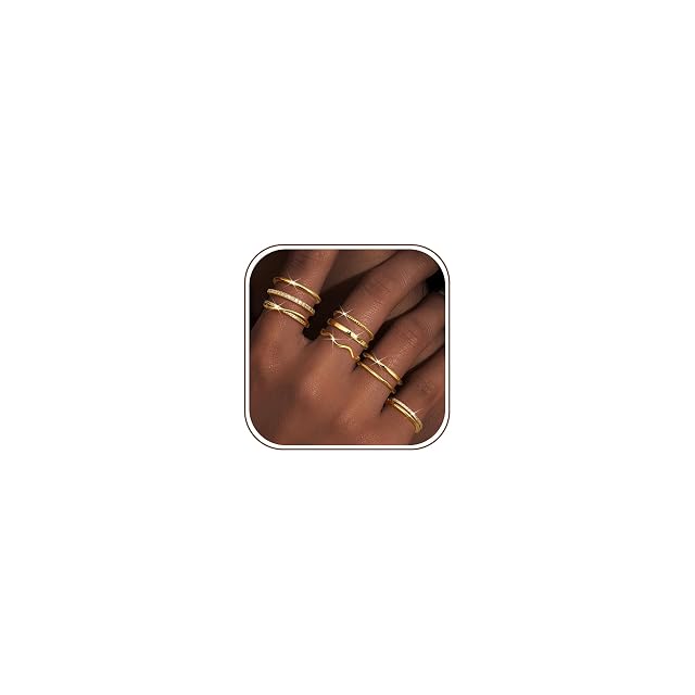 Tungary Gold Stackable Rings for Women Non Tarnish Open Adjustable Thin Thumb Silver Rings 14K Gold Plated Stacking