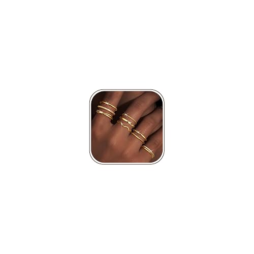Tungary Adjustable Stackable Rings for Women Non Tarnish CZ Ring Set | 9 Pcs Open Ring Set, Hypoallergenic, Waterproof, Statement Thumb Knuckle Pinky Rings, Promise Wedding Ring, Gold/Silver Rings