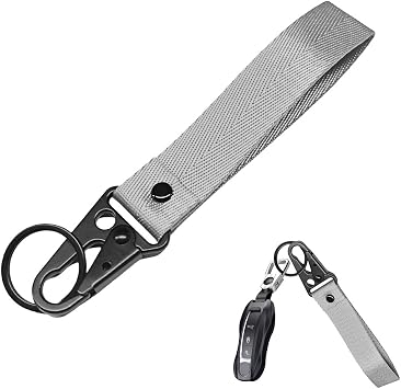 Wevdn Car Key Chain, Fabric Metal Practical Multifunctional Motorcycle Keychain, Anti-Lost Keychain with O-Ring for Men Women Gray