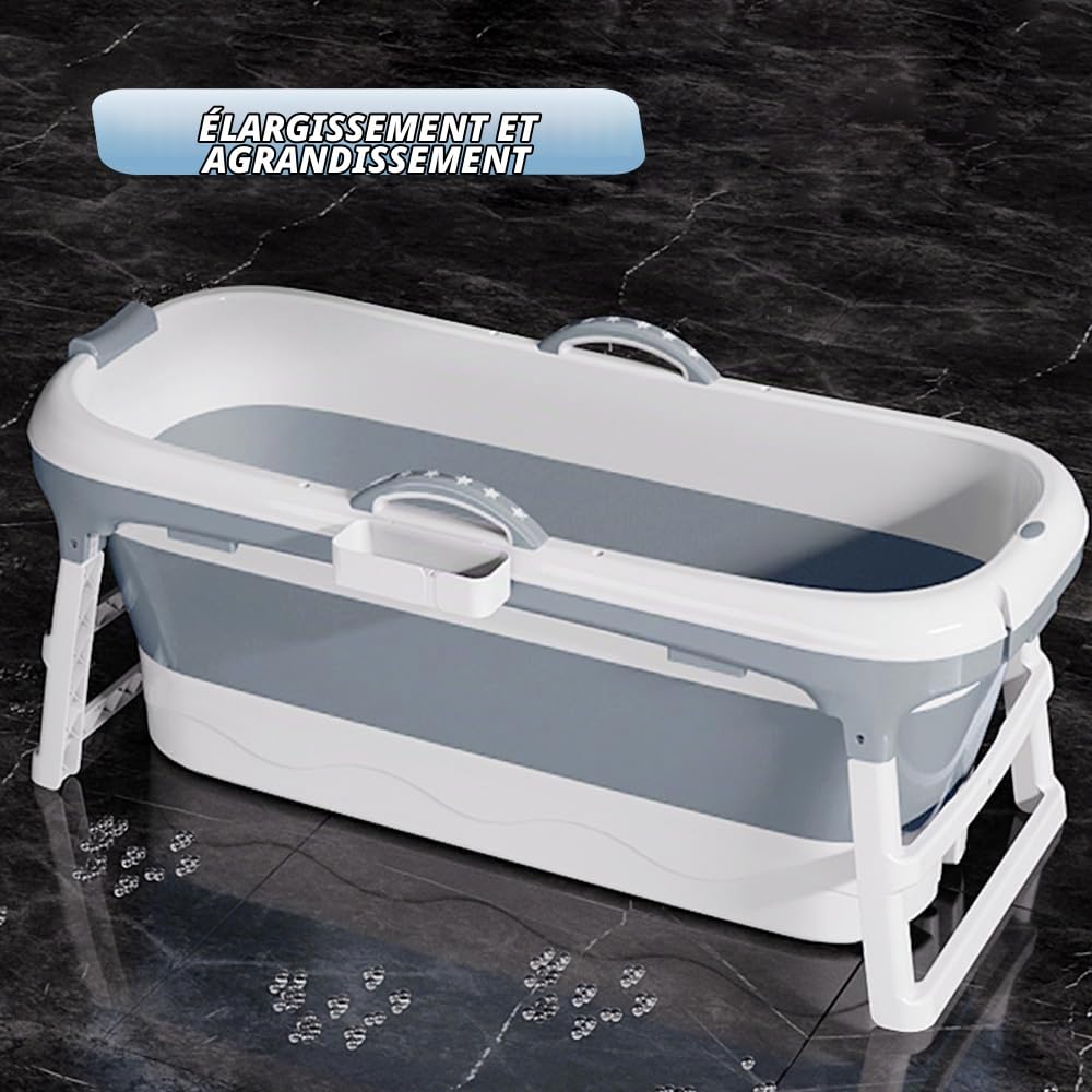 Baignoire Pliable et portable pour adulte - Avec couvercle amovible, panier à savon et rouleau de massage - Taille L -118 * 60 * 53cm - Convient pour petite salle de bain (Gris)