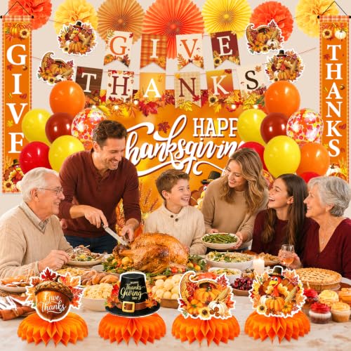 Thanksgiving Party Decorations Kit Give Thanks banner 60 x 40 Inch Backdrop - image 7
