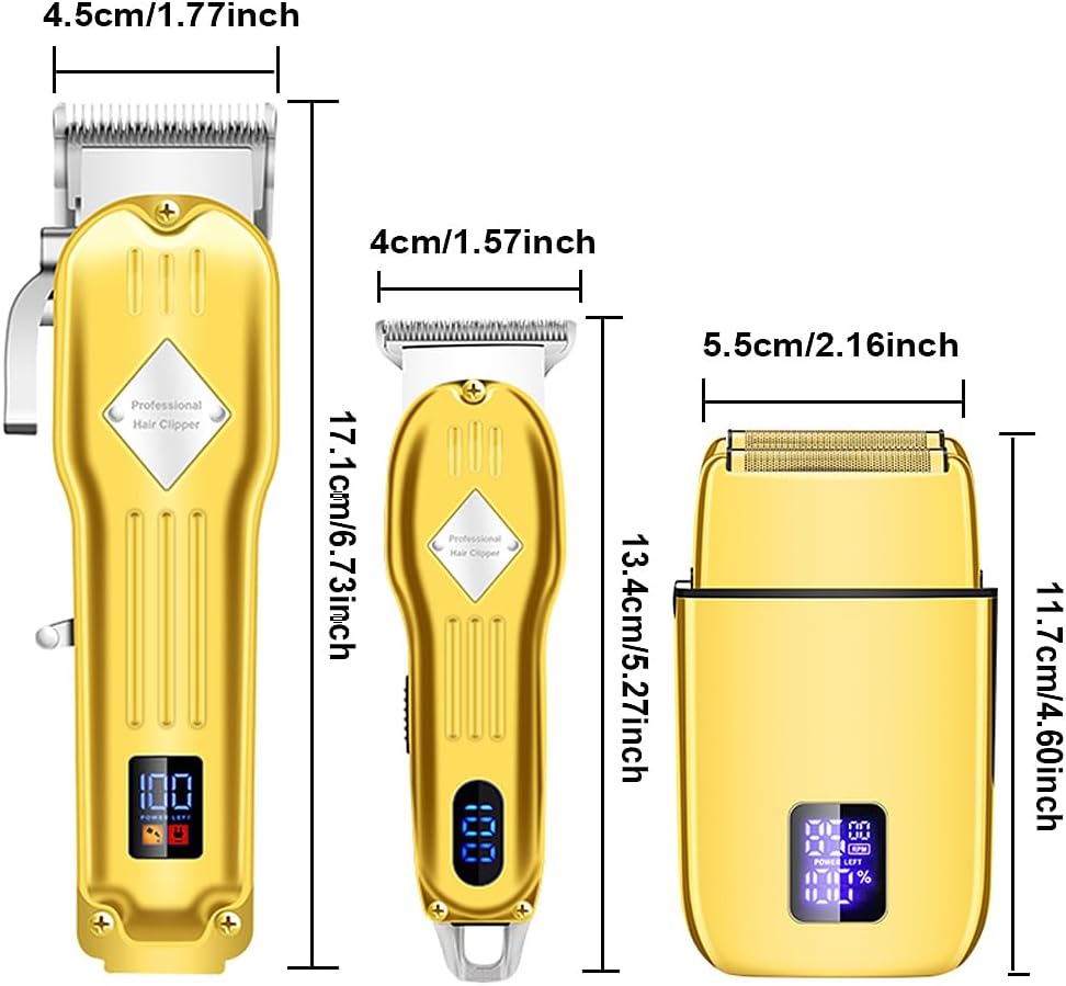 Roziapro Hair Clippers for Men Zero Gapped T-Blade Trimmer Rechargeable Foil Shavers Professional Hair Cutting Kit (Gold)