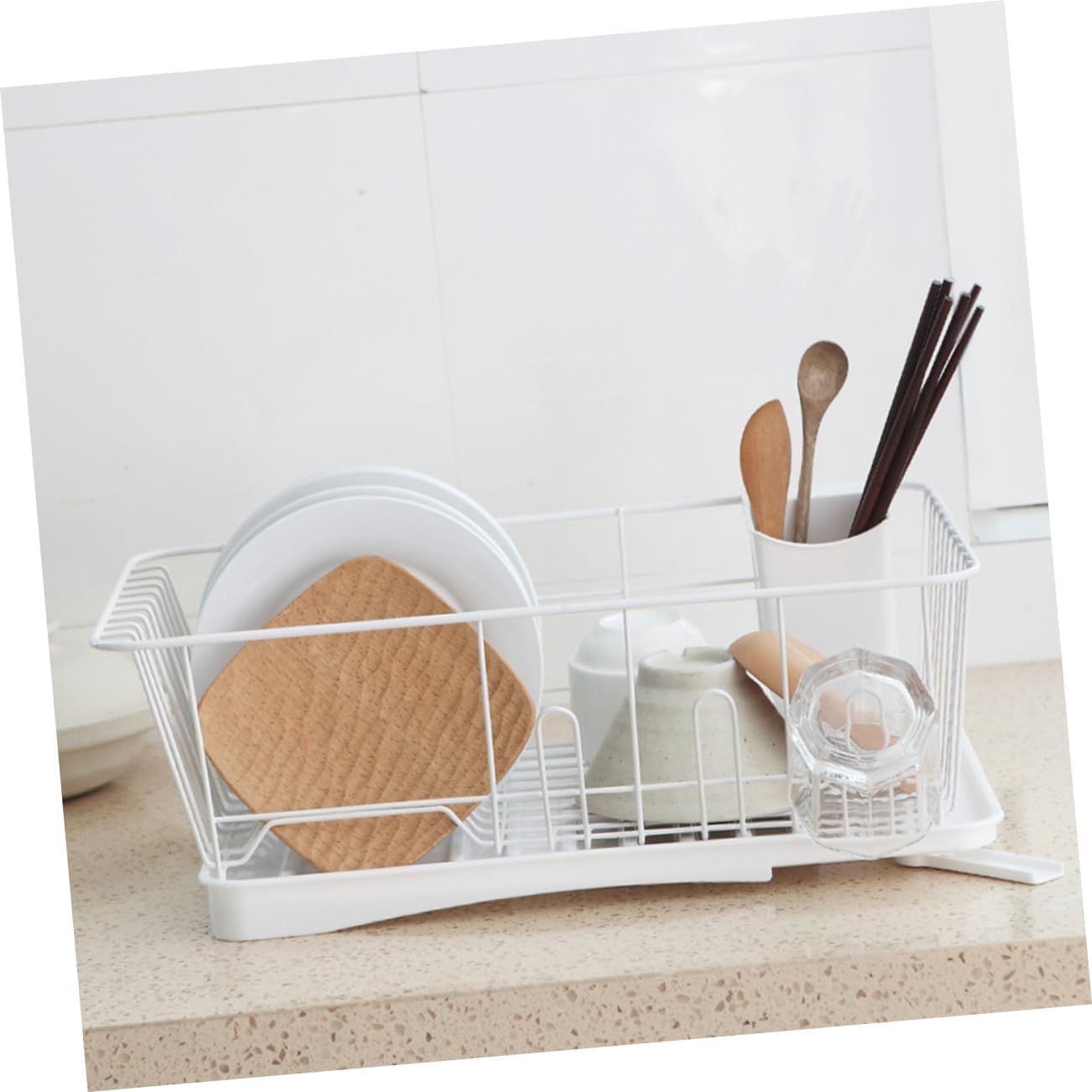 Multifunctional Kitchen Storage Rack White Cutlery Organizer with Drainer Rack for Utensils Bowls and Chopsticks for Home Parties and Events