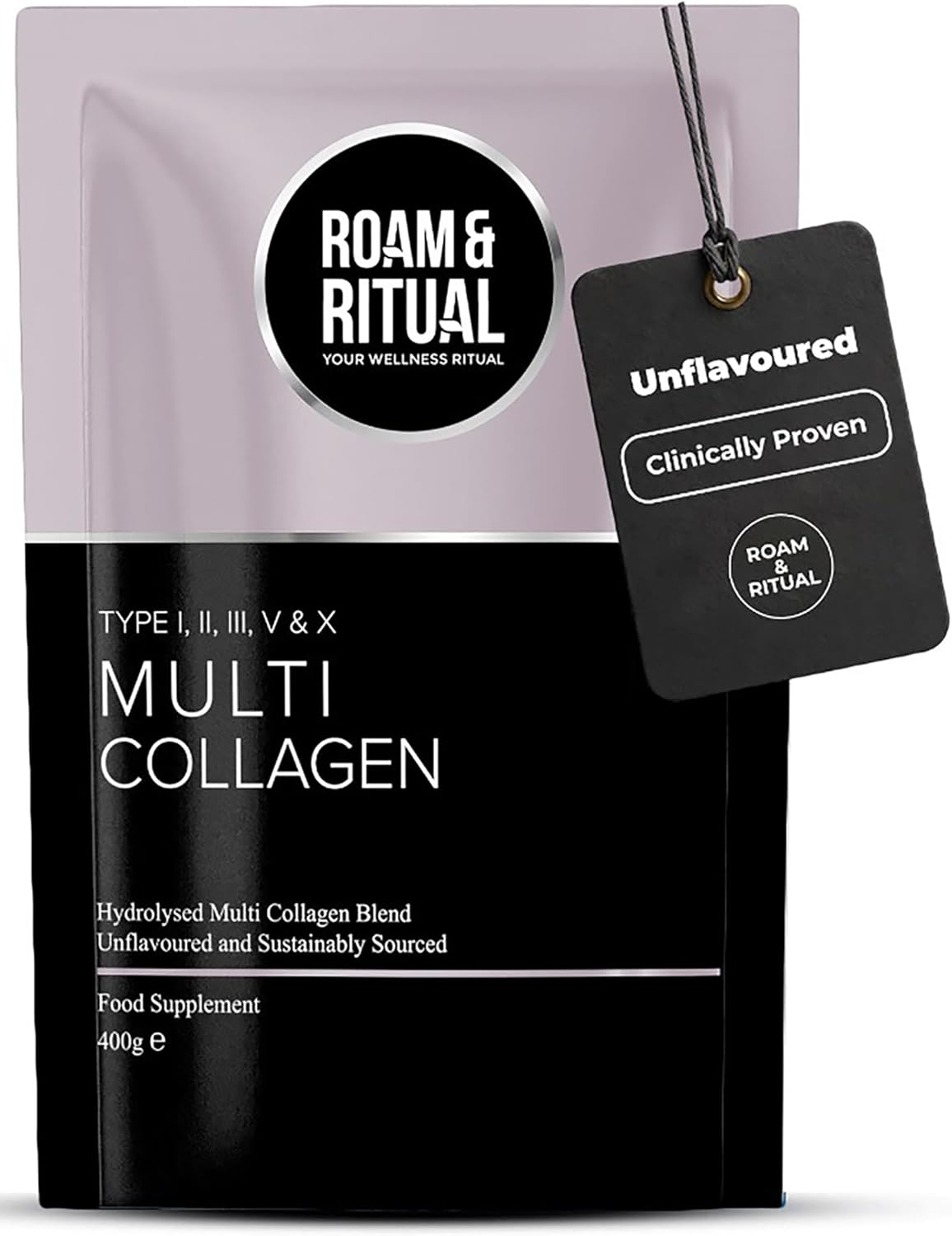 Multi Collagen Powder (Type I, II, III, V & X) – 400g | Bovine, Naticol® Marine, UCII® Type 2 Chicken & Ovomet® Eggshell Collagen | 400 Grams Unflavoured Powder – Made in the UK by Roam & Ritual™