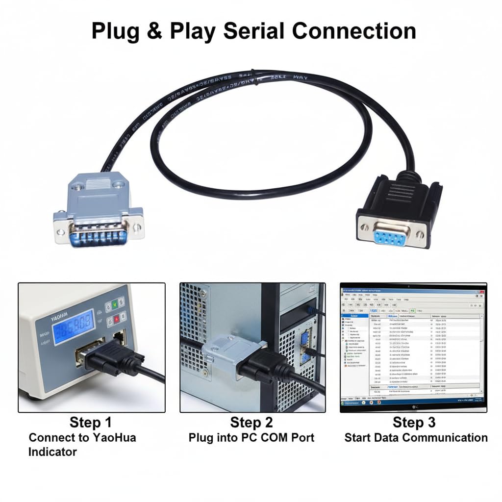 DB9 Female to DB15 Male Serial Cable, 1.8m RS232 COM Port Cable for YaoHua Weighing Indicators to PC Data Link