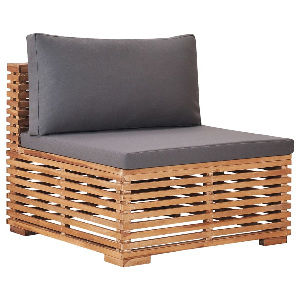 Canapé Central de Jardin en Bois de Teck Gris foncé, Design à Lattes, Coussins Gris, Dimensions 69,5 x 69,5 x 60 cm, siège 62 cm, pour terrasse Patio détente
