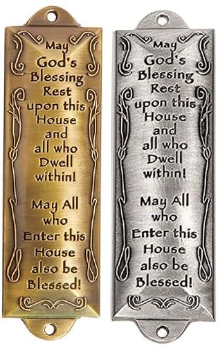 Bless This House Mezuzah de peltre y mezuzá de latón ambos con pergamino hebreo no Kosher en caja de regalo y guía de colocación