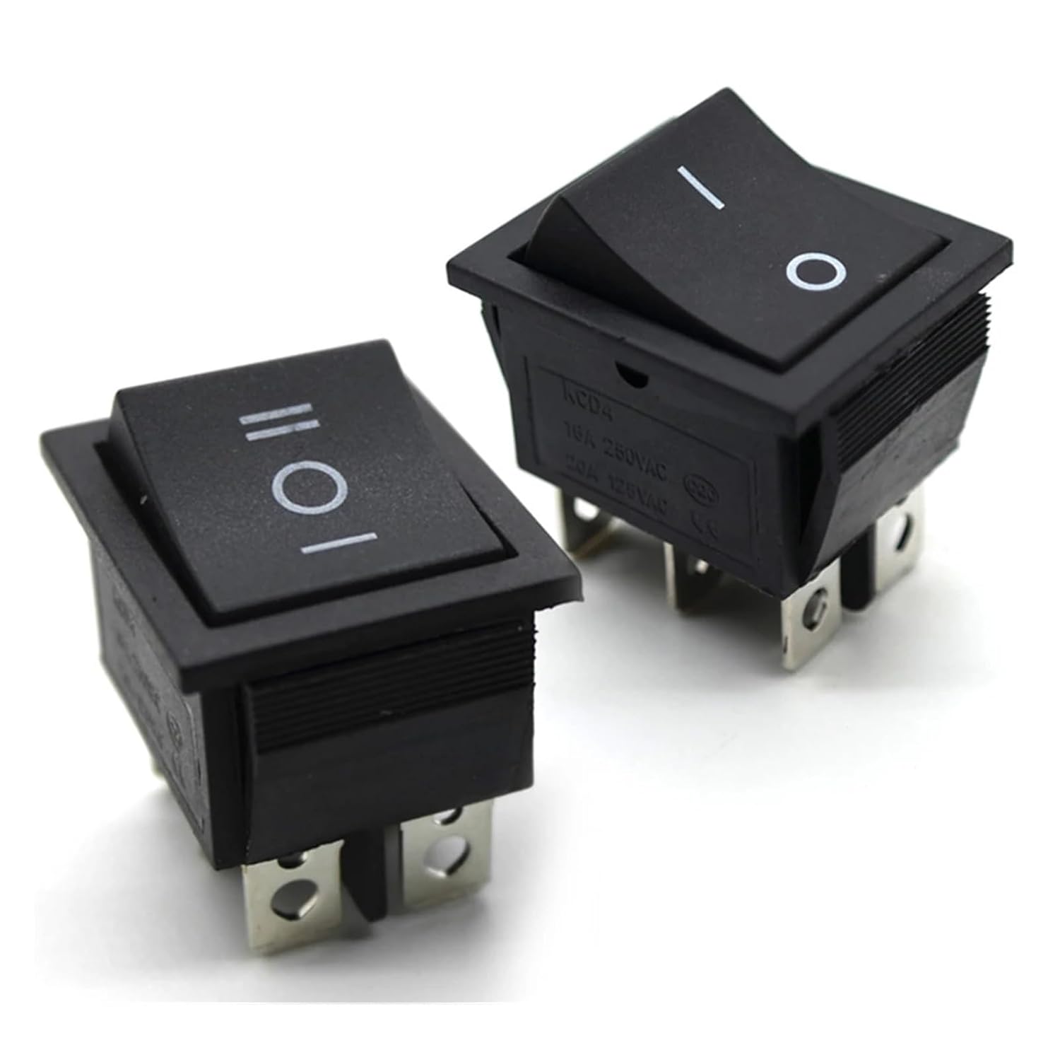 5pcs KCD4 Black Rocker Switch Power Switch On-Off-On 3-Level 6 16A 250VAC/ 20A125VAC 2-Level Waterproof Cover Regular(KCD4-3-6P Black)
