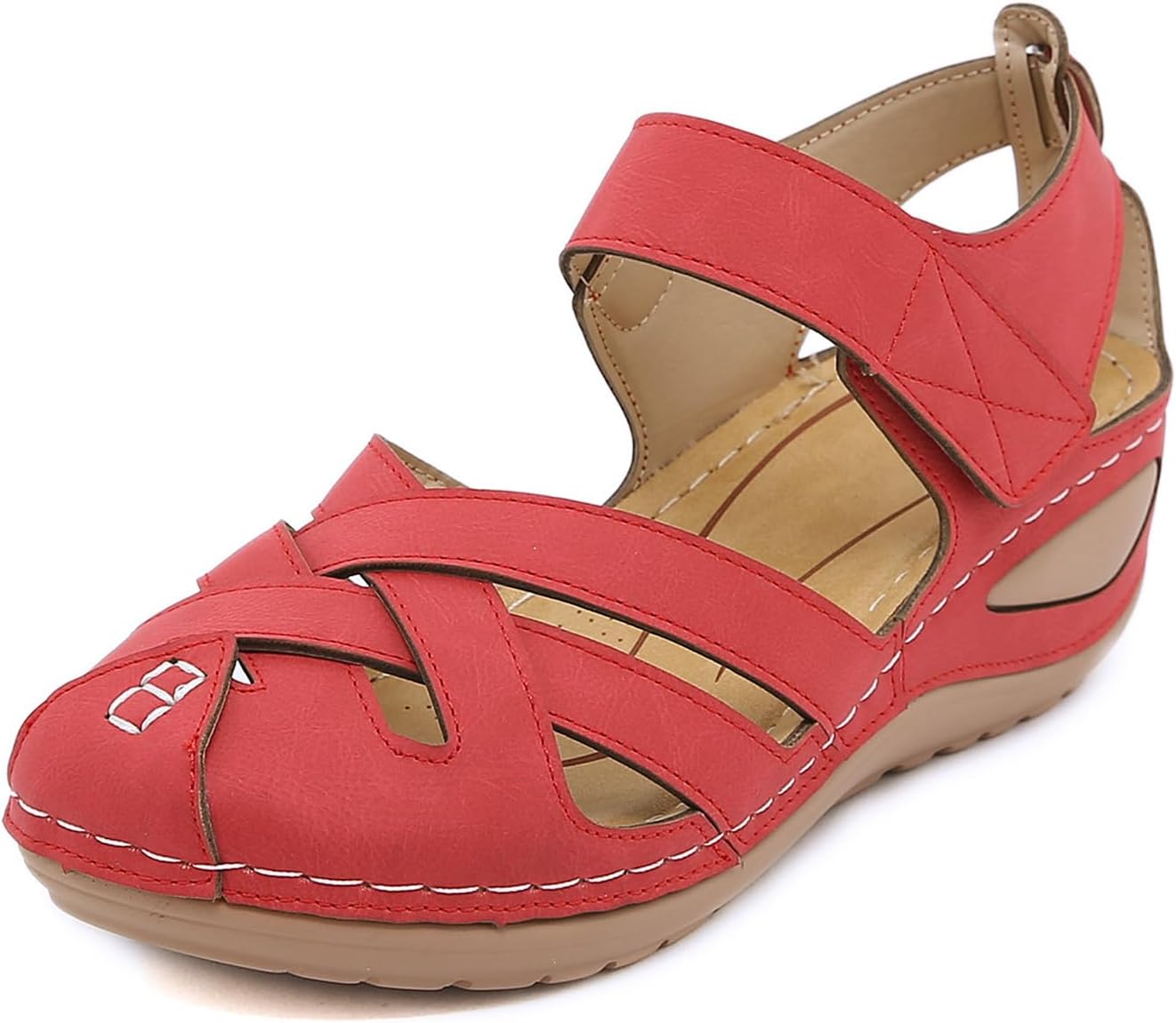 Closed Toe Sandals Women Orthopedic Shoes with Arch Support Slip On Platform Wedge Sandal Breathable Hollow Out Casual Sandals Summer Open Back Shoes Walking Slippers