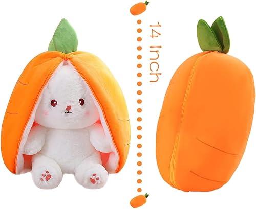 Miniatura 5 de Juguetes de peluche de conejo, juguete de almohada reversible de peluche de conejo, regalo de Pascua para niños (naranja zanahoria, 14 pulgadas)