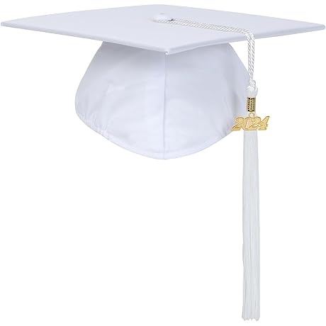 Unisex Matte White Adult Graduation Cap with Tassel & Year