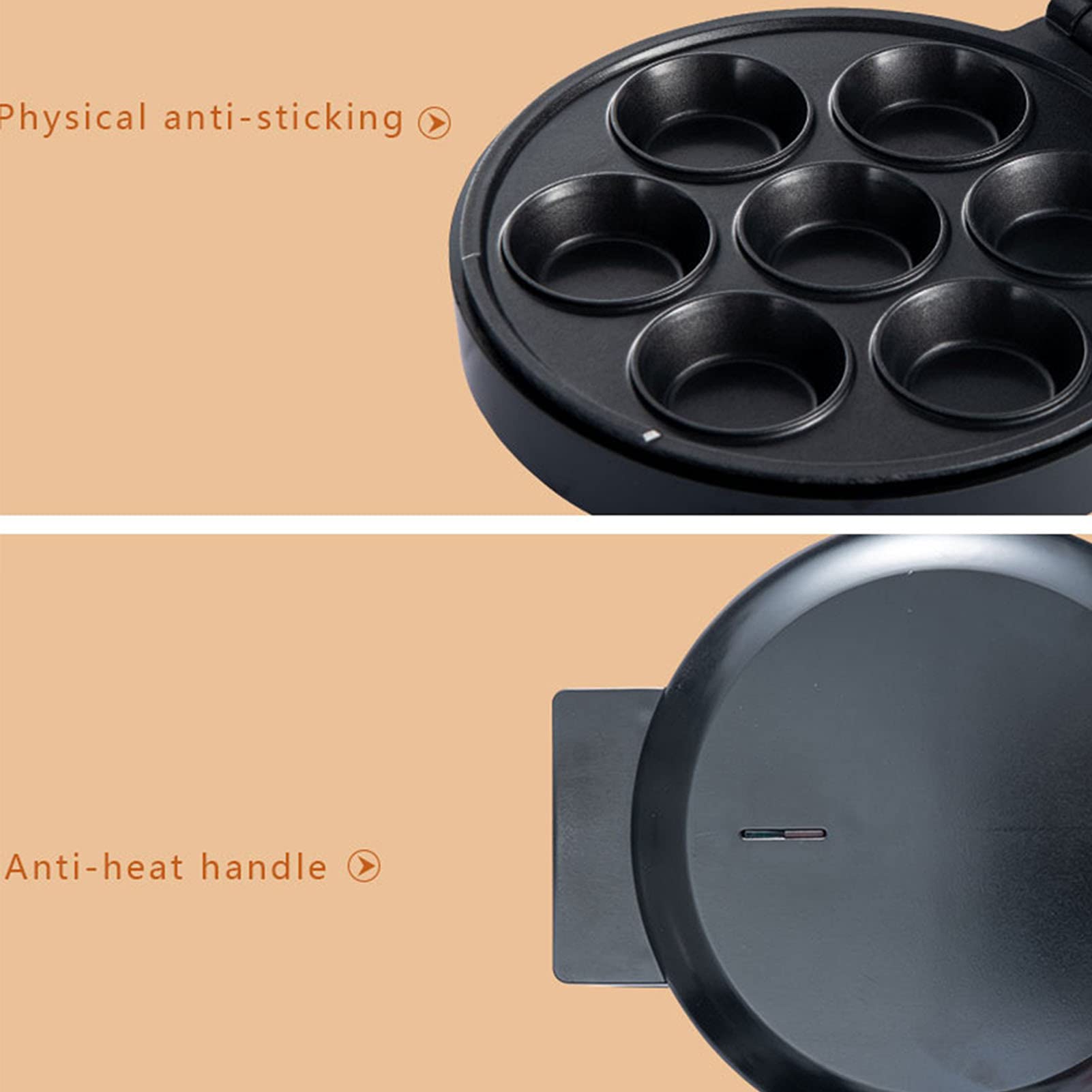 Cupcake Maker, Elektrische Kuchenmaschine, Zum Backen Von 7 Cupcakes, Gleichmäßig Erhitzte Antihaftbeschichtete Platten, Backform Für Spaß Beim Backen, Frühstück, Küche